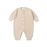 Hofbrucker Baby Strick Overall aus Bio Baumwolle – kuschelig weicher Baby Strampler für die Baby Erstausstattung für Mädchen und Jungen, Beige, 50/56