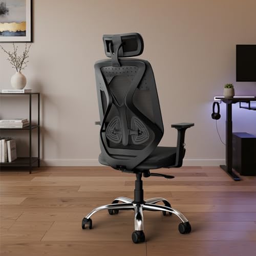 Image of Vergo Transform Classic Ergonomic Mesh Office Chair, High Back, Lumbar Support, Adjustable Armrests, Single Tilt-Lock Recline, Heavy-Duty Metal Base, WFH/Study/Computer Desk (Black)