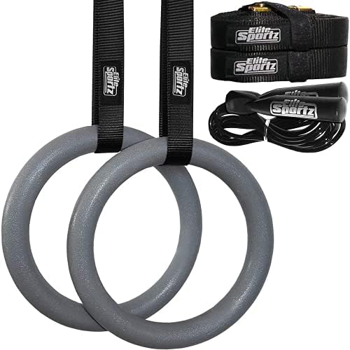 Elite Gymnastic Rings, Suspension Trainer with Trustworthy Buckles and Straps, Includes 2 Non-Slip Textured Gym Rings, Reliable Pull up Rings Gymnastic Equipment for Adults & Kids