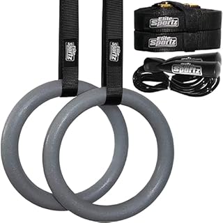 Elite Gymnastic Rings, Suspension Trainer with Trustworthy Buckles and Straps, Includes 2 Non-Slip Textured Gym Rings, Reliable Pull up Rings Gymnastic Equipment for Adults & Kids
