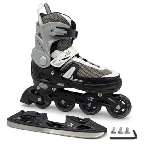 Cox Swain Push 2in1 Inliner & Schlittschuhe - Größenverstellbare Kombi Skates & Eislaufschuhe für Kinder Mädchen Jungen Damen & Herren - Edelstahlkufen PU-Rollen ABEC 7 Gr. 29-32 bis 43-46
