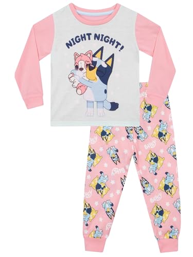 Bluey Girls Long Sleeve Pajama Set, Sleepwear Pajamas For Kids - Gifts For Girls (3-4 Years, Pink/White)