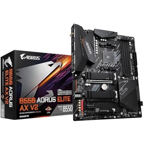 GIGABYTE B550 AORUS Elite AX V2 AMD AM4 ATX Motherboard, Supports Ryzen 5000/4000/3000 Processors, DDR4, 12+2 Power Phase, 2X M.2, PCIe 4.0, Front USB-C, WIFI6, 2.5 GbE LAN, Q-Flash Plus, RGB Fusion