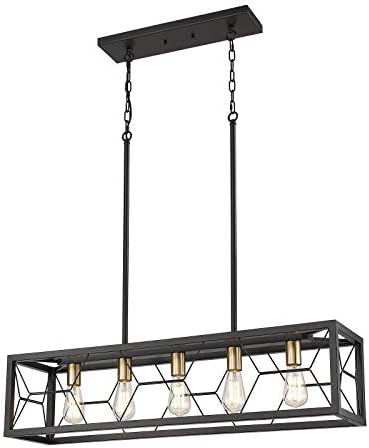 EAPUDUN 5-Light Kitchen Island Lighting, Modern Linear Pendant Light  Fixture, Metal Farmhouse Chandeliers for Dinning Room Living Room, Matte  Black ...