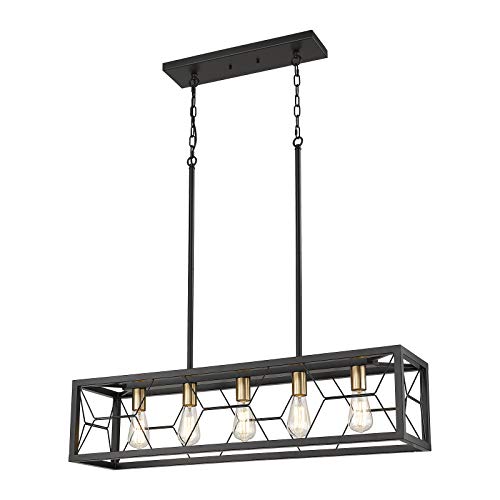 EAPUDUN Dining Room Light Fixtures Over Table, 5-Light Farmhouse Chandeliers for Dining Room, Metal Matte Black Finish Vintage Rustic Linear Light Fixture for Kitchen Island Bar Office Coffee Shop by EAPUDUN - Used condition - US$76.21
