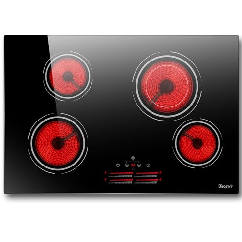 4 Burner Electric Cooktop - 24 Inch Electric Stove Top 6000W High Power Built-in, Ceramic Cook Top with Safety Lock, 99 Min Timer, Sensor Touch, 220V - 240V Hard Wired (No Plug)