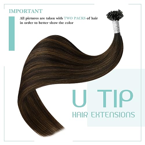 YoungSee U Tip Hair Extensions Human Hair Brown Balayage K Tip Hair Extensions Real Human Hair Dark Brown Ombre Brown Hot Fusion 16In 50s/50G Soft Hair - Image 2