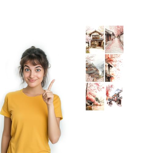 Image of SiddArtify Asian Wall Art Poster Print Set - Watercolor Landscape & Building Decor for Living Room Bedroom Office - Set of 2-4x6 Inch - Board (Pack of 6) - Sticker (Pack of 6)