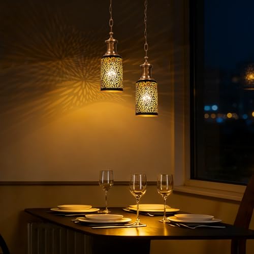 Pendant Lamp Shade Set of 2, Mini Chrysanthemum Straight Cylinder Lampshade 3.5x3.5x5.5 Inches Fixture Replacement Metal Lampshade with 1-5/8 Inch Fit