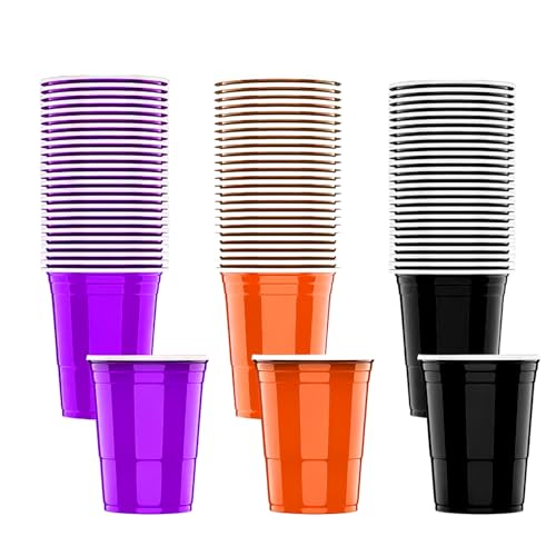 HIXNUG 72pcs Plastic Cups 2oz Black, Orange and Purple