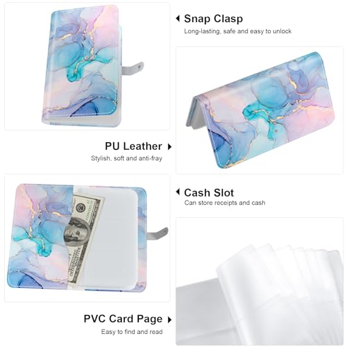 Rouidr Business Card Organizer, RFID Business Credit Card Holder with 96 Card Slots, Portable Leather Card Wallet for Women, Colorful Ink Marble