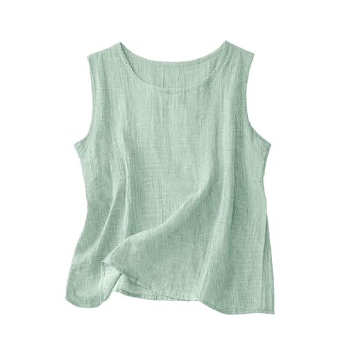 Débardeur Femme Coton Lin Col Rond sans Manches Top Été Chic Basique Uni Fluide Haut Confortable Vêtement Quotidien Chemisier Plage Tunique Femmes Grande...