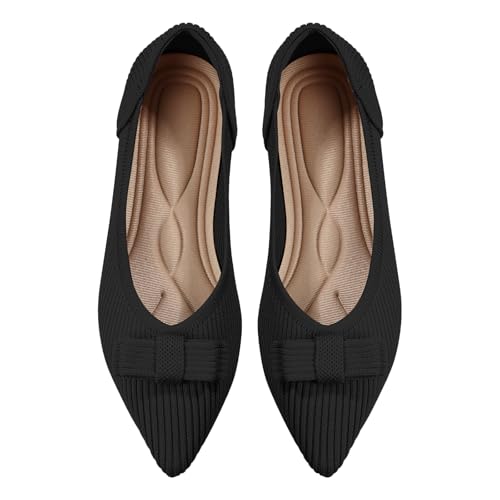 Women's Flats Pointed Toe Ballet Shoes with Bow Comfortable Knit Dressy Flat