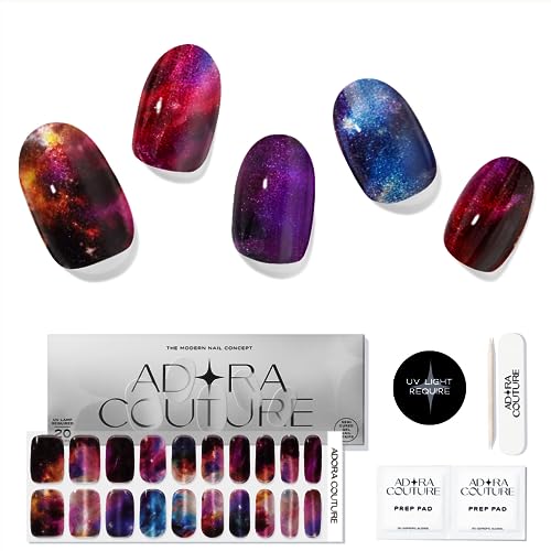 Adora Couture Semi Cured Gel Nail Strips with 20 Pieces, Salon Quality Wraps for Women, Galaxy Constellation UV Gel Stickers, UV Light Required, Constellation