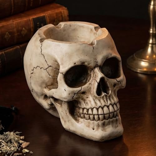 MIJOMA Cendrier en polyrésine avec finition vintage, peint à la main, 11 cm de profondeur, 7 cm de large, 9 cm de haut, en polyrésine avec finition vintage, peint à la main, décoration effrayante et