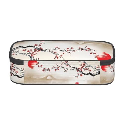 Image of Japanese Cherry Blossom Ink Painting Large Pencil Case, Pencil Pouch With Zipper Compartments Stationery Pencil Bag For Kids Teens Students School Supplies