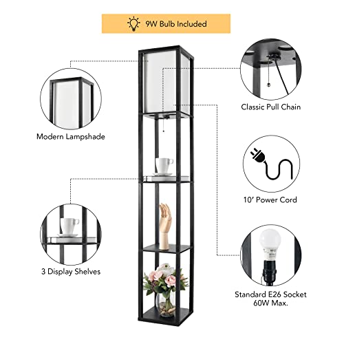 Vonluce Shelf Floor Lamp, Etagere Lamp With Shelves, Standing Lamp With 3 Wood Display Storage Shelves For Bedroom Bedside Corner Living Room, Simple Modern Floor Lights With Led Bulb #TOP3