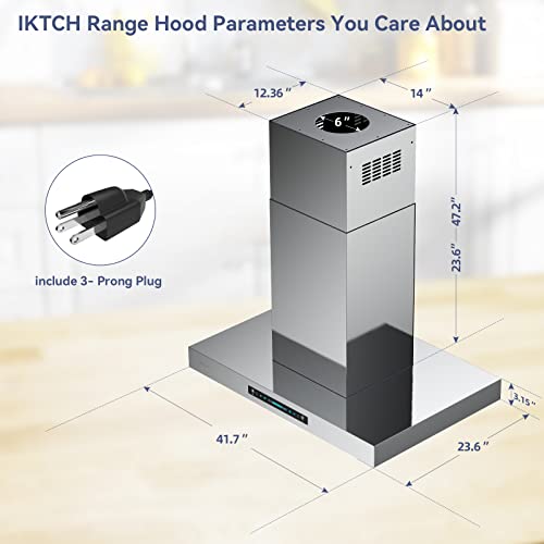 Iktch Upgrated 42"Island Mount Range Hood, 900 Cfm Ducted Range Hood With 4 Speed Fan, Stainless Steel Range Hood 42 Inch With Gesture Sensing & Touch Control Making Life Smarter Ikis02-42 #TOP7