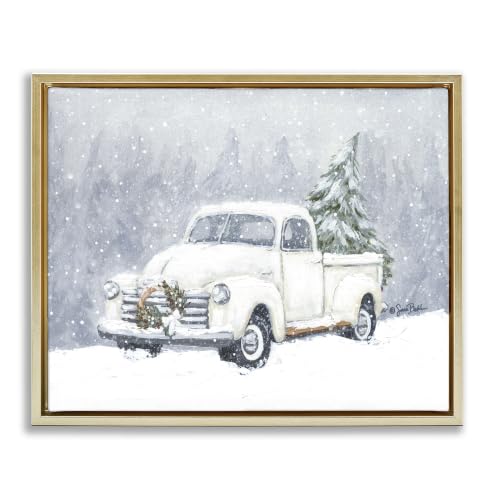 'Seasonal Niveous Snow Truck Scene'| Floating Frame Canvas Art