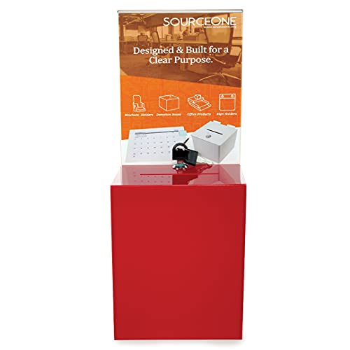 Source One Premium Tall Donation Box For Charity With 6.75″ X 8.5″ Sign Holder Available In Multiple Colors (1 Pack, Red) #TOP1