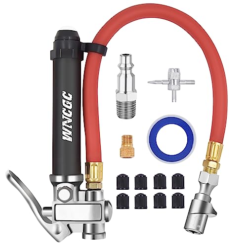 WNCGC 10-120 PSI Tire Inflator Gauge with Lock on Air Chuck and 12\" Air Hose, Tire Air Pressure Gauge with Air Compressor Accessory for Car Truck Motorcycle Bike
