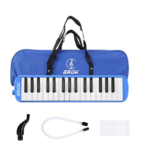 32 Keys Melodica Keyboard Instrument Air Piano Soprano Harmonica with Carrying Bag for Beginners Adults Gift Blue