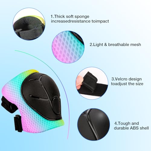 Kids Protective Gear Set - Knee Pads Elbow Pads with Wrist Guards for Ages 3-15 | 3-in-1 Safety Protective Gear for Skating, Cycling, Biking, Roller Skates, Scooters (Yellow blue pink, S(3-8Years))
