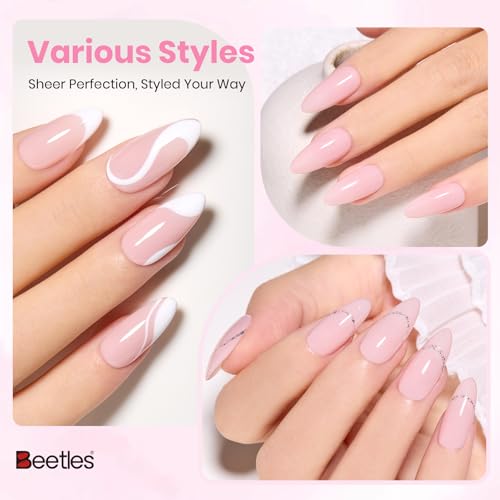 Image of Beetles Warm Grace Nude Pink Gel Polish - 15ML Full Size Neutral Jelly Nail Polish Base Color Nail Concealer Sheer Translucent Effect Soak Off UV LED French Nail Art Salon DIY Manicure Gifts