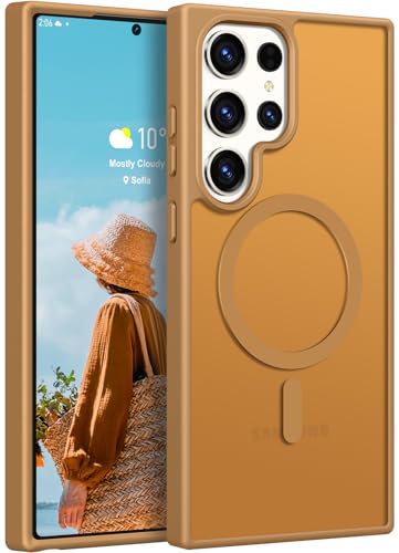 Image of Rayboen for Samsung Galaxy S23 Ultra Case Magnetic, [Compatible with Magsafe] Protective Skin Finish Matte Phone Cover for Samsung S23 Ultra with Translucent Hard Back & Soft Edge, Matte Brown
