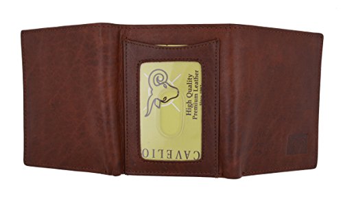 Mens High Qualit Genuine Leather Card Holder Trifold Wallet with Outside ID Window3