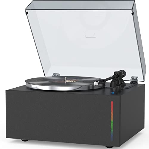 Turntables Vinyl Record Player Built-in Treble and Bass Speakers Phono Preamp Upgraded, High Fidelity All-in-One Record Player Belt Drive with MM Cartridge ATN3600L Colored Light Strip Classic Black