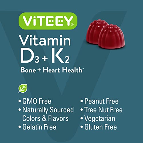 Vitamin D3 + K2 Gummies - 1000 Iu Vitamin D3 + 100 Mcg Vitamin K2 - Bone & Heart Health For Adults And Teens - Vegetarian, Gluten Free, Gelatin Free & Non Gmo - Chewable Strawberry Flavored Gummies #TOP4