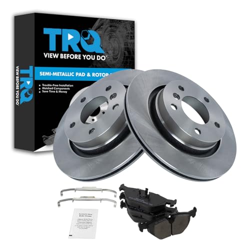 Image of TRQ Rear Brake Pad and Rotor Set Semi Metallic Solid Rotors | For 2000 BMW 323i 323Ci 328Ci 1999-2000 328i
