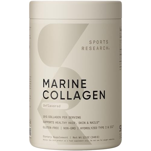 Sports Research Marine Collagen Peptides Powder - Sourced from Wild-Caught Fish, Pescatarian Friendly, Keto Certified & Non-GMO Tested - Easy to Mix in Water or Juice! (34 Servings)