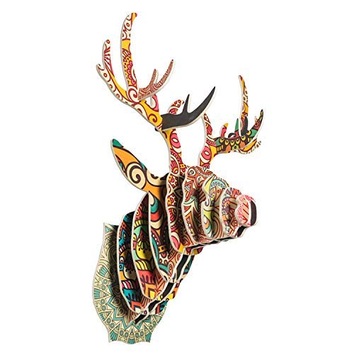 Tête de cerf bois 3D fleurie fait main cadeau pendaison de crémaillère