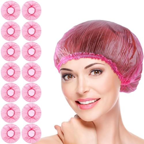 100 Pcs Rose Red Disposable Shower Caps,Shower Caps for Women Plastic Shower Caps Shower Hat Large Shower Cap Elastic Hair Cap for Home Use Hotel Spa and Hair Salon,Bathing Accessories,Personal Care
