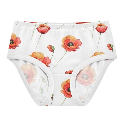 Watercolor Red Orange Flowers Toddler Underwear Floral 2t Cotton Girl Panties Cute Personalized Underpants Briefs