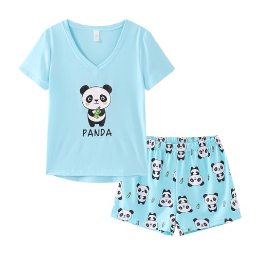 Image of YIJIU Women Short Sleeve Tee and Shorts Pajama Set Cute Alpaca Print Sleepwear
