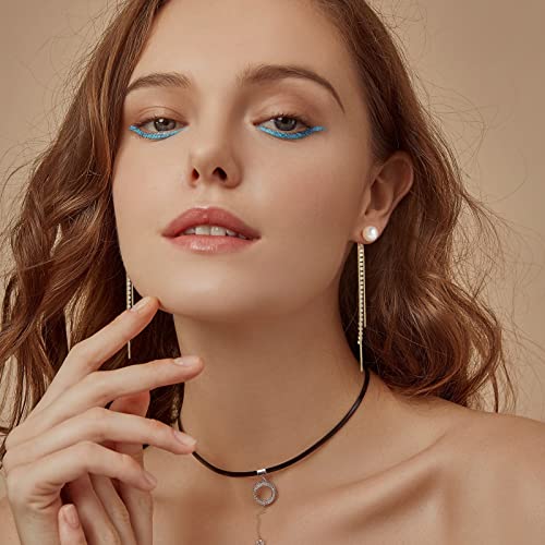 Long Pearl Dangle Earrings For Women, 14K Gold Plated Chain Stud Earring Hypoallergenic Wedding Bridal Tassel Cubic Zirconia Earrings (Style-A) #TOP2