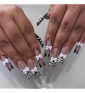 IMRAIN Press on Nails Long Square Fake Nails Artificial Acrylic False Nails - Black, Pink, Bow, F...