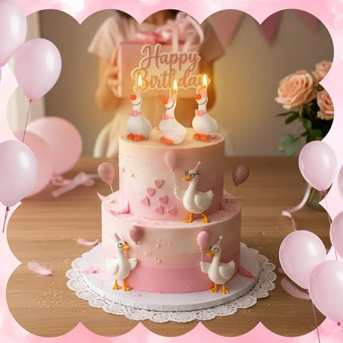 Conelist 3 Pcs Silly Goose Birthday Candles Cute Goose Candles with Top Hat & Pink Bow Cake Topper Decorations for Birthday Party Festive Celebrations