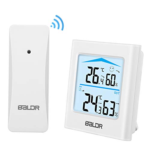 Esolom Estación Meteorológica con Sensor Externo, Higrómetro Digital para Termómetro y Humedad Interior y Exterior con Luz de Fondo, 262 pies / 80 m, 3 Canales (Blanco)