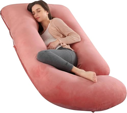 Image of Pregnancy Pillows for Sleeping, U Shaped Full Body Maternity Pillow for Pregnant Women with Removable Bean Velvet Cover, Support for Back, HIPS, Legs, Belly, 57 Inch, Pink