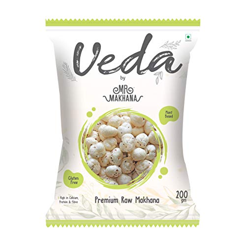 Image of Mr. Makhana Veda Premium Plain & Raw Phool Makhana & Foxnuts : Plant Based, Gluten Free, High in Calcium, Protein & Fiber (200 Gms, 1)
