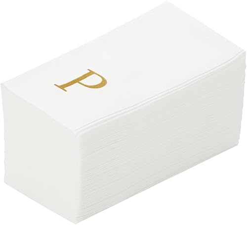 Miniatura 318 de Luxenap - Toallas de invitados de 15.8 x 7.9 pulgadas, 50 toallas de mano con letras plateadas, letra "P", fuente Sans Serif, servilletas de papel