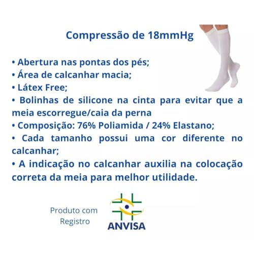 Meia de Compressão Cirúrgica 3/4 Antitrombo 18mmHg Branca Varimed (M)