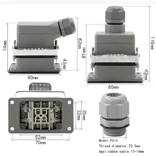Conector rectangular HDC-HE4 resistente con salida superior de 24 pines 4
