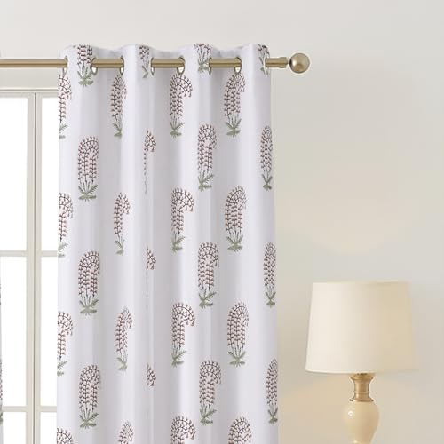 Image of Homestan 100% Cotton Block Print Long Door Curtains 9 Feet Long Set of 1 with Stainless Steel Grommets for Home Decor (9 X 4.5 Feet, Brown)