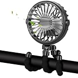 Vicloon Tragbarer Kinderwagen-Ventilatoren, kleiner Ventilator zum Anklippen, Flexibler Stativlüfter Clip Ventilator, Mini-Handventilator Mit Lichtern, 3 Geschwindigkeiten, 500mAh (Schwarz)