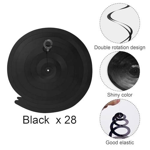 Image of Colorful Ceiling Swirl Foil Decorations Hanging Plastic Streamer Themed Swirl Party Decoration for Wedding Thanksgiving Day Graduation Celebration, Pack of 28 (Black)